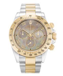 40 MM Steel & Yellow Gold Mother of Pearl Black Roman Numeral Replica Rolex Daytona 116523