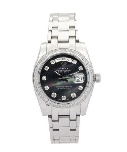 36 MM Platinum set with Diamonds Black dial Replica Rolex Day-Date 118346