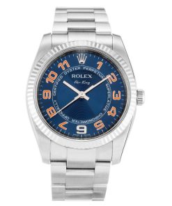 34 MM Steel & White Gold Blue Arabic Replica Rolex Air-King 114234