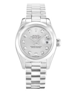 26 MM Platinum (President) Silver Diamond Replica Rolex Datejust Lady 179166