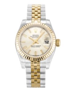 26 MM Steel & Yellow Gold Silver Baton Replica Rolex Datejust Lady 179173