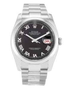 36 MM Steel Black Roman Numeral Replica Rolex Datejust 116200