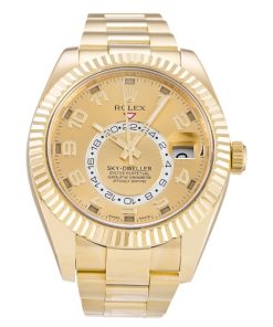 42 MM Yellow Gold Champagne Arabic Replica Rolex Sky-Dweller 326938