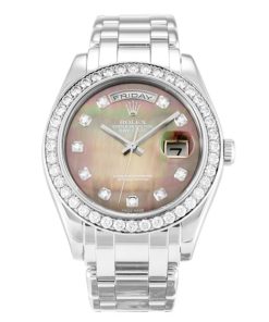 36 MM Platinum (Oyster) Mother of Pearl Black Diamond Replica Rolex Day-Date 18946