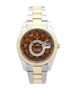 42 MM Yellow Gold (Oyster) Brown dial Replica Rolex Sky-Dweller 326938