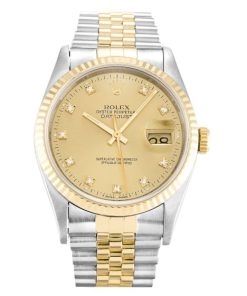 36 MM Steel & Yellow Gold Champagne Diamond Replica Rolex Datejust 16233