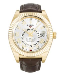 42 MM Yellow Gold Silver Roman Numeral Replica Rolex Sky-Dweller 326138