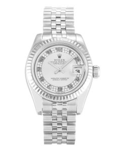 26 MM Steel & White Gold Silver Diamond Replica Rolex Datejust Lady 179174