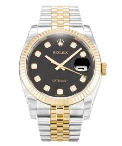 36 MM Steel & Yellow Gold Black Jubilee Diamond Replica Rolex Datejust 116233