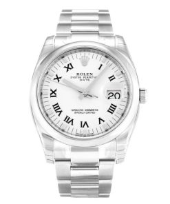 34 MM Steel (Oyster) White Roman Numeral Replica Rolex Oyster Perpetual Date 115200