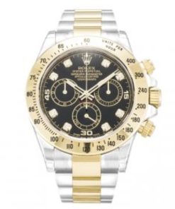 40 MM Steel & Yellow Gold Black Diamond Replica Rolex Daytona 116523