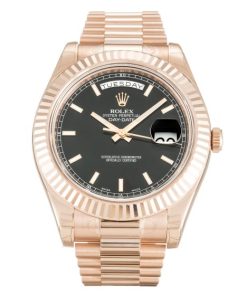 41 MM Rose Gold Black Baton Replica Rolex Day-Date II 218235