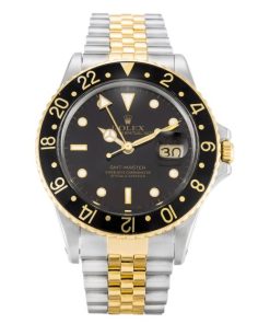 38 MM Steel & Yellow Gold Black Replica Rolex GMT Master 16753