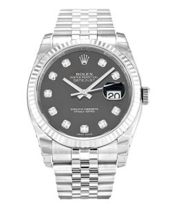 36 MM Steel & White Gold Black Diamond Replica Rolex Datejust 116234