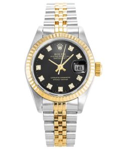 26 MM Gold Plated 316 Grade Stainless Steel Replica Rolex Datejust Black Diamonds 69173