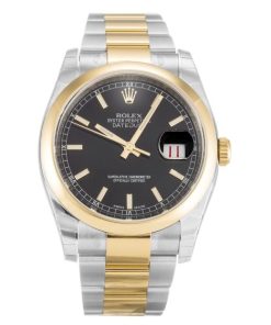 36 MM Steel & Yellow Gold Black Baton Replica Rolex Datejust 116203