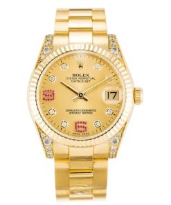 31 MM Yellow Gold set with Diamonds Replica Rolex Datejust Mid-Size 178238