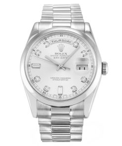 41 MM 316 Grade Stainless Steel Silver Baton Replica Rolex Day-Date II Silver 218239