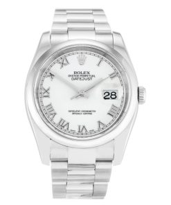 36 MM Steel (Oyster) White Roman Numeral Replica Rolex Datejust 116200