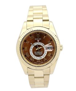 42 MM Yellow Gold (Oyster) Brown dial Replica Rolex Sky-Dweller 326938