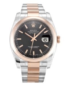 36 MM Rose Gold & Steel (Oyster) Black Baton Replica Rolex Datejust 116201