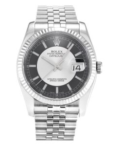 36 MM Steel & White Gold Black & Silver Baton Replica Rolex Datejust 116234