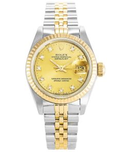 26 MM Gold Plated 316 Grade Stainless Steel Replica Rolex Datejust Gold and Diamonds Ladies 69173