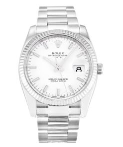 34 MM Steel & White Gold White Baton Replica Rolex Oyster Perpetual Date 115234